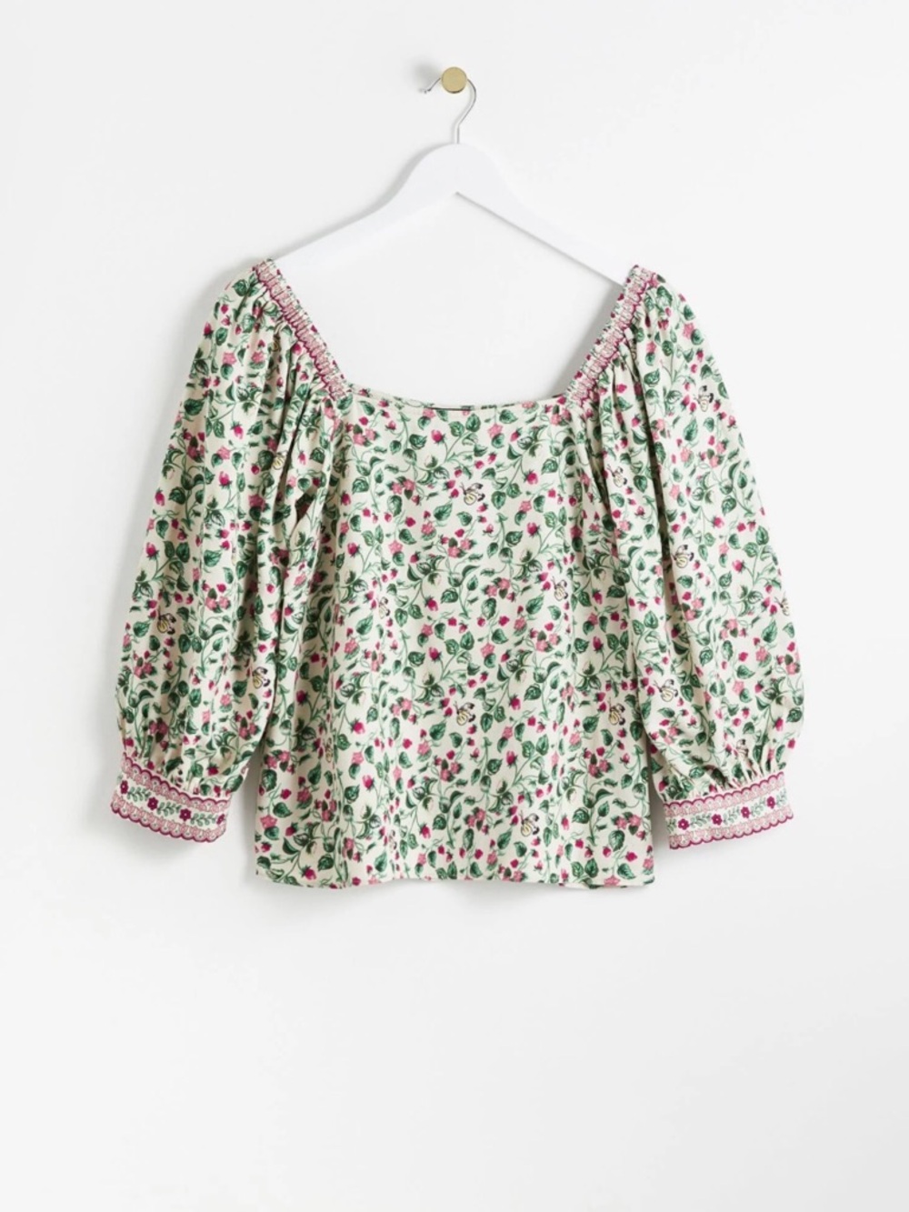 Oliver Bonas Strawberry Vine Print Cream Blouse